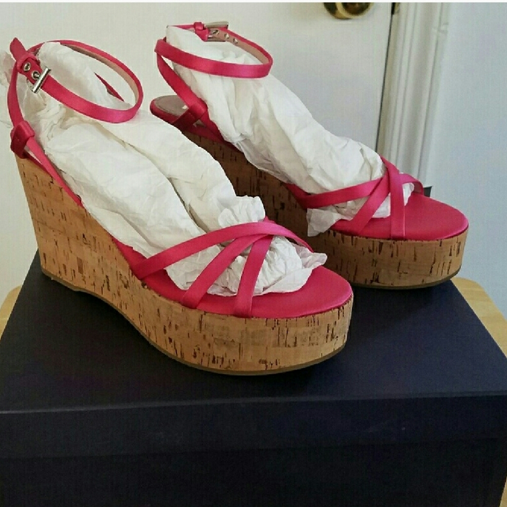 NWT Prada Raso Satin Cork Wedge Sandal Size 9